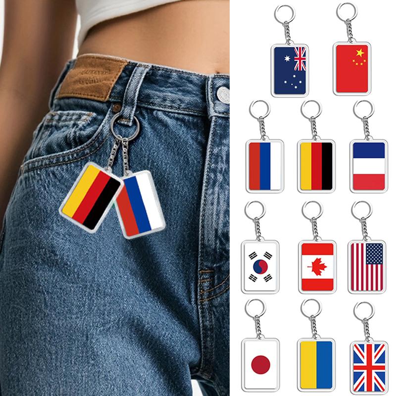 1PC Acrylic Fashion Key Holders Charm Keyring Gifts Car Decor Flag Key Chain Flag Key Chains Flags Bag Pendants