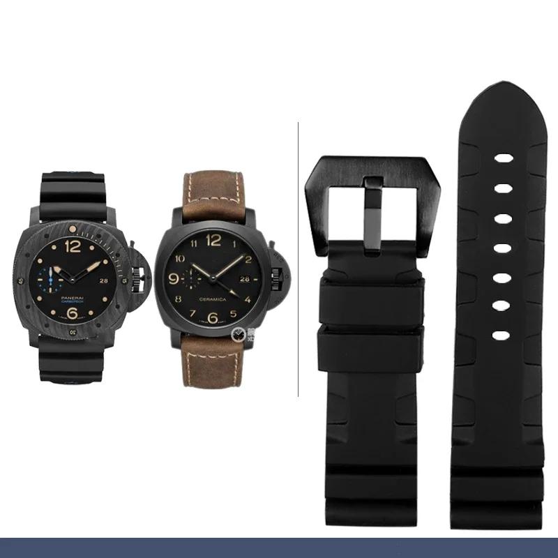 Для Panerai SUBMERSIBLE PAM 111 441 616 Ремешки для часов Мягкая силиконовая резина 22 мм 24 мм Мужские аксессуары для часов Ремешок
