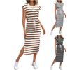 Женское модное полосатое свободное платье с разрезом и круглым вырезом в повседневном стиле