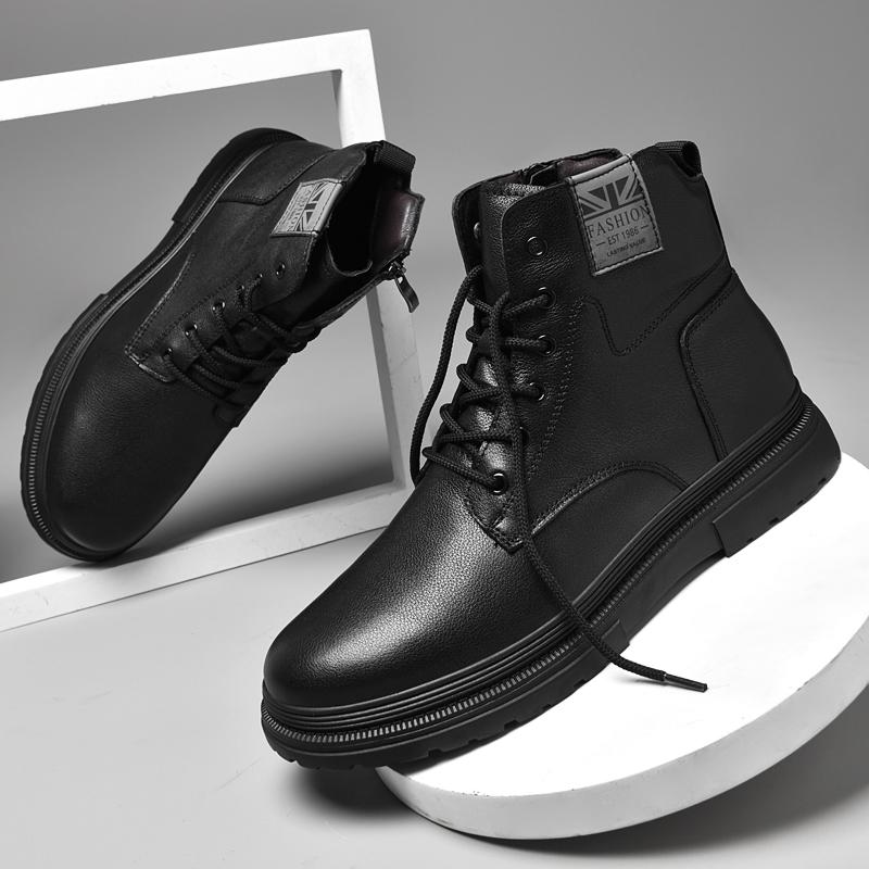 Модная мужская зимняя обувь из натуральной кожи высокого качества, черные мужские мотоботы, роскошный бренд, теплые ботильоны, панк-стиль, повседневная обувь