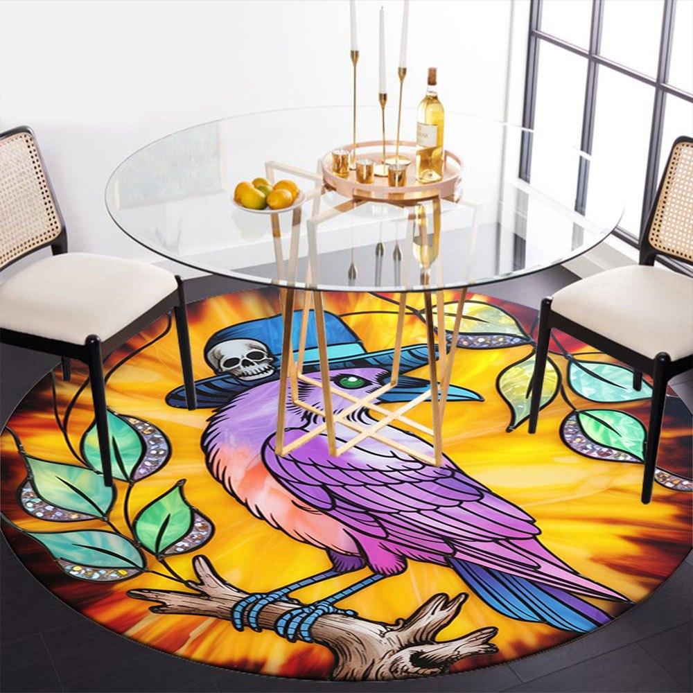 Stained Glass Raven with Hat Wall ArtRound Non-Slip chair mat chair carpet for office Rugs for Office Decor Gift For Valentine's Day Mother's Day Hall