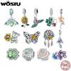 WOSTU 2025 Daisy Flower Charms 925 Sterling Silver Valentines Wedding Vintage Beads Pendant DIY Bracelet Necklace Jewelry Making2