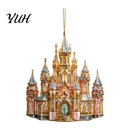 Durable Winter Ornament Christmas Magic Castle Hanging Ornament, Acrylic Festive Holiday Tree Decor Pendant for Home Party Decoration, 3D Theme