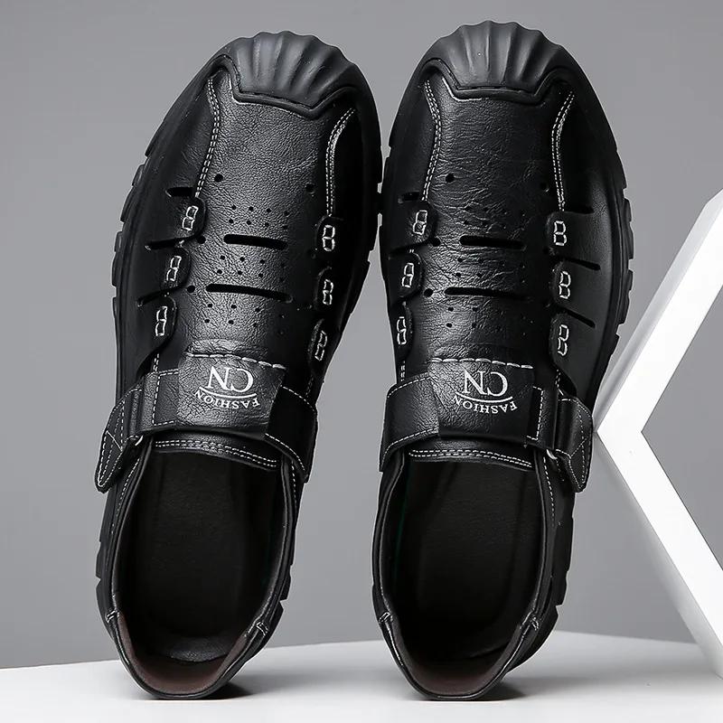 Новые дизайнерские полые мужские сандалии, модные износостойкие прогулочные деловые летние мужские туфли из мягкой кожи в деловом стиле