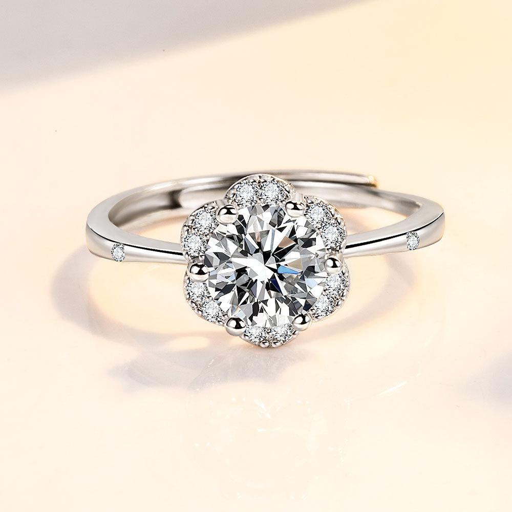 Кольцо с бриллиантом в виде бутона карата, модное открытое женское кольцо, кольцо с микроинкрустацией цирконием весом в один карат.