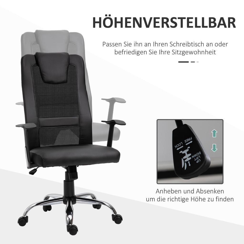 Office Chair Swivel Chair Height-Adjustable Executive Chair Desk Chair Ergonomic PU Black 66 x 73 x 108-118 cm