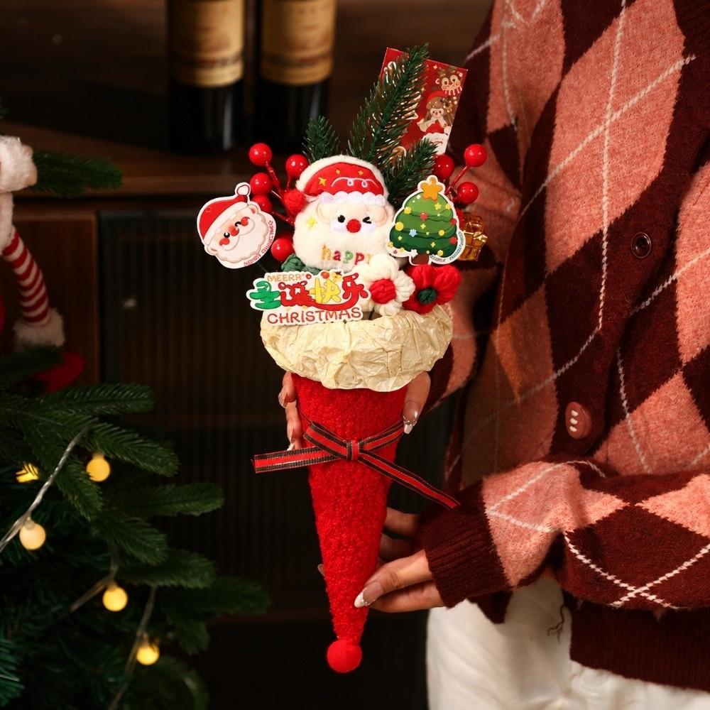 Plush Fabric Christmas Bouquet Ribbon Bow Snowman Bouquet New Candy Cone Bouquet Holiday Gift
