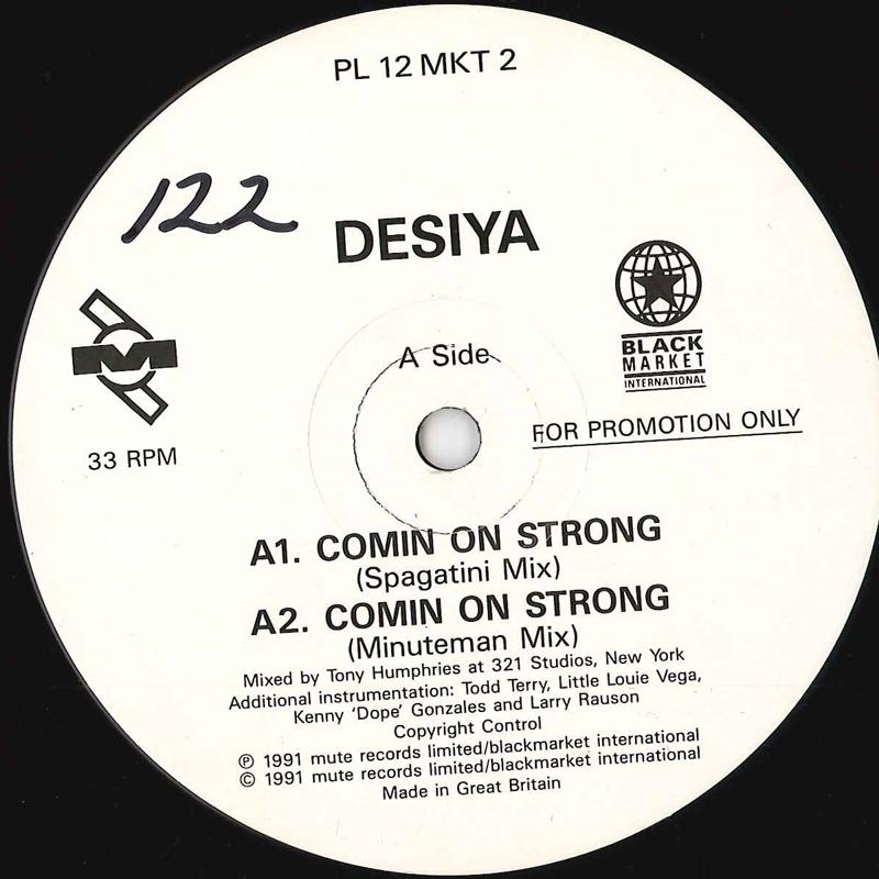 12-дюймовая пластинка DESIYA - Comin On Strong PL12MKT2PROMO BLACK MARKET в 1991 году UK Dance & Electronica Б/у