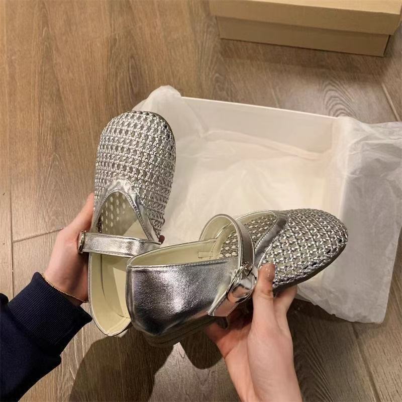 Mary Jane single shoes summer new flat-soled soft-soled mesh hollow shoes woven fishing net shoes sandals