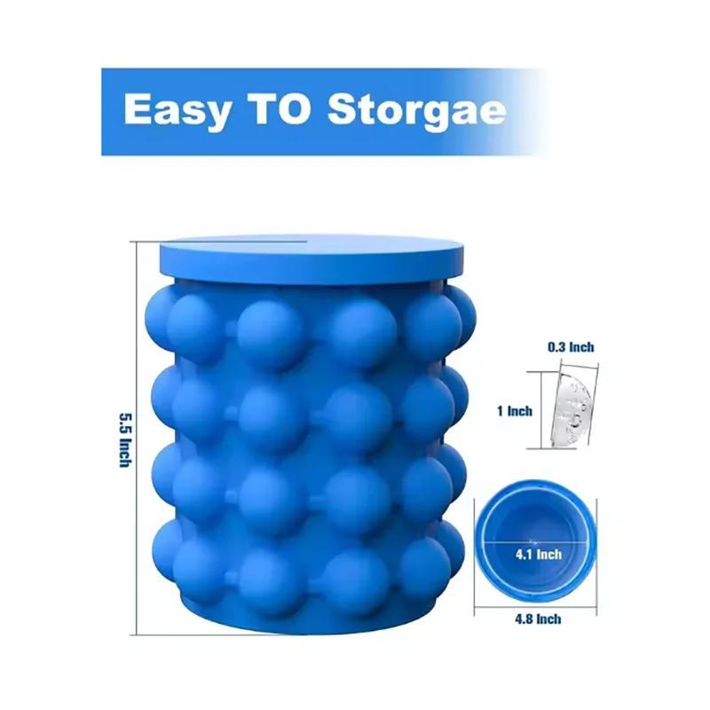 Ice Cube Mold Ice Tray Large Silicone Ice Bucket (2-In-1) Ice Cube Maker Circular Portable (Dark Blue) Suitable for Summer