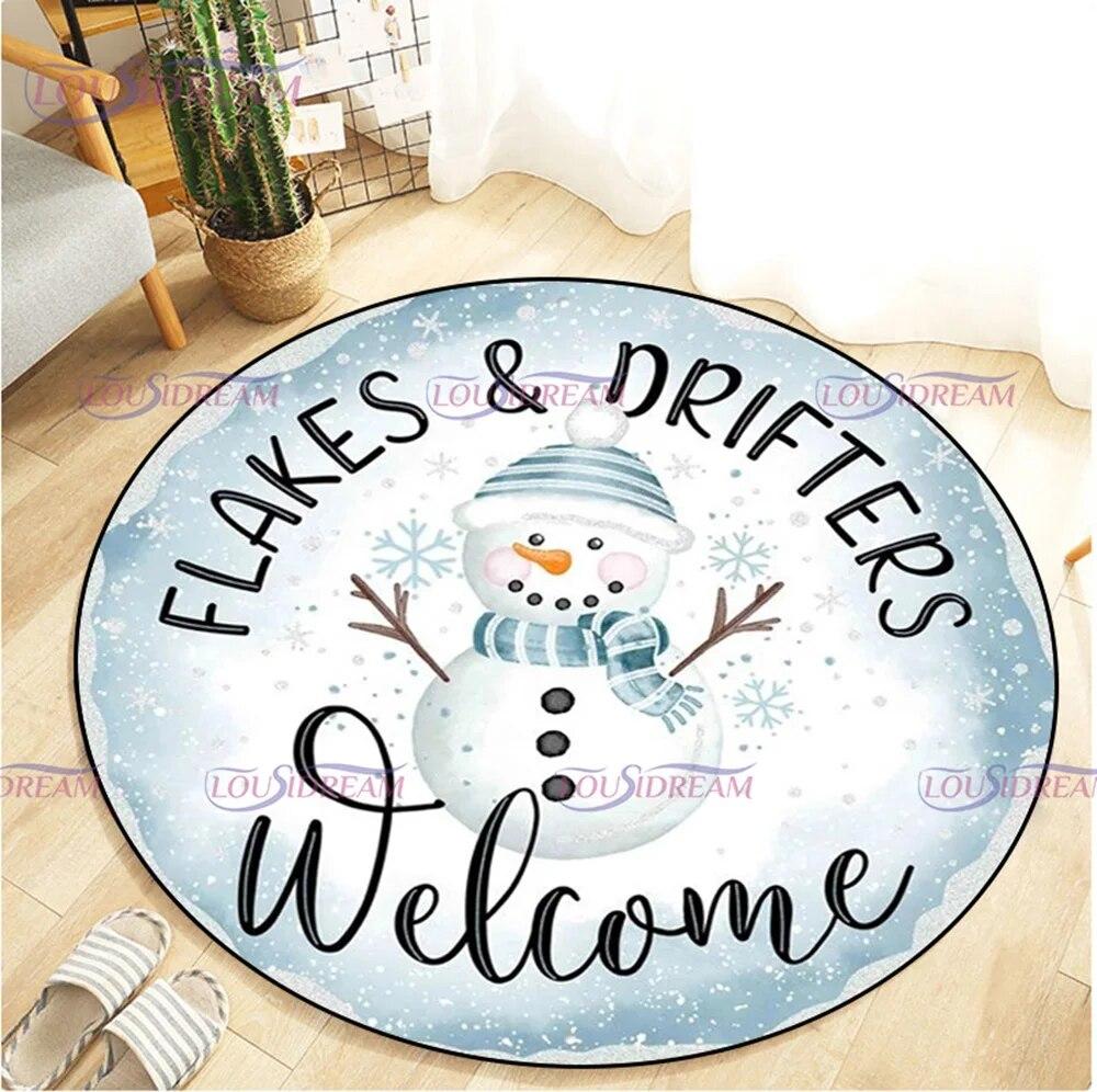 Рождественский круглый ковер со снеговиком, коврик для гостиной, кухонный коврик, ковер с Санта-Клаусом, коврик для пикника, декор детской комнаты
