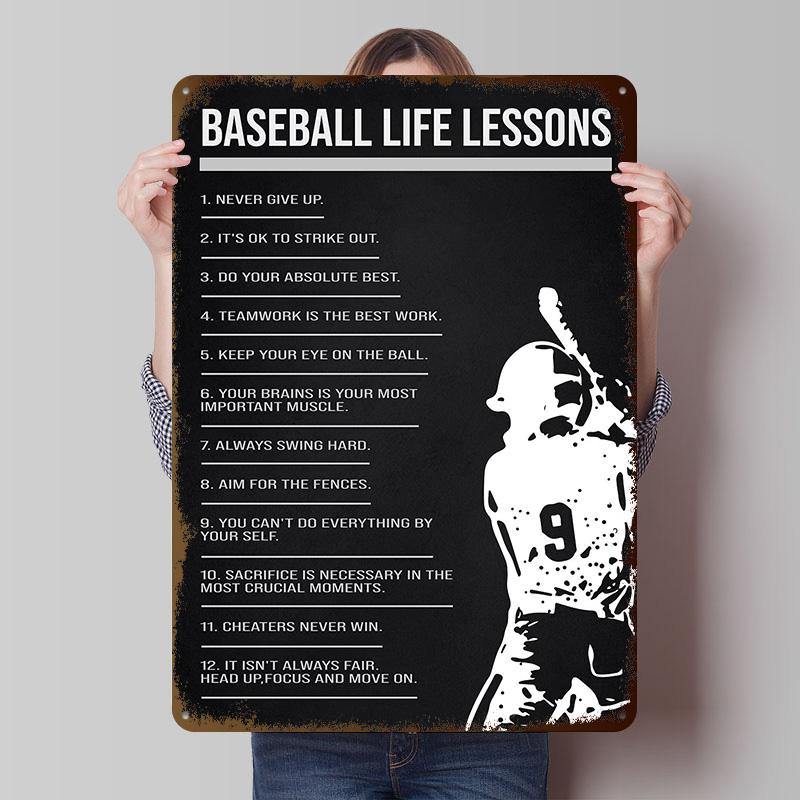 Baseball Life Lessons Poster Customized Wall Art Vintage Metal Signs Retro Tin Plaque for Man Cave Bedroom Decorations House