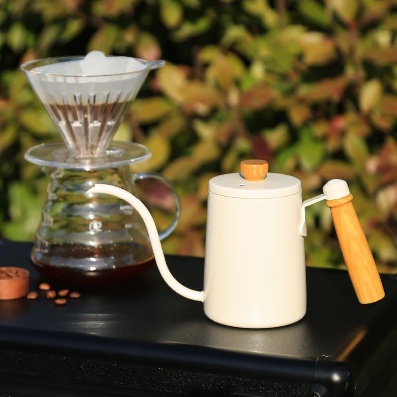 Портативный специальный чайник для кофе pour over из нержавеющей стали с изогнутым носиком, кофейник с деревянной ручкой