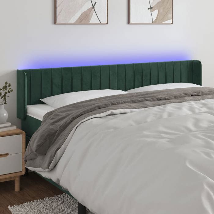 VidaXL LED Headboard Bedroom Furniture Double Bed Accessory Head of Bed Frame Interior Dark Green 3123537