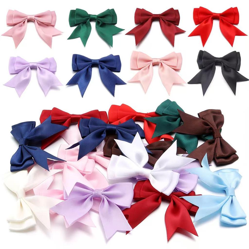 10Pcs Beige Purple Polyester Ribbon Bows Double Deck Bow Patch DIY Gift Clothes Decoration