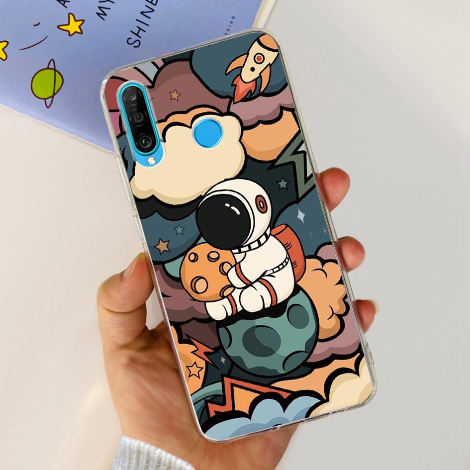 For Huawei P30 Lite Case MAR-LX1M MAR-L21A MAR-LX1A Cute Astronaut Cover Clear Silicone Bumper For Huawei P30 Pro Lite P 30 Capa