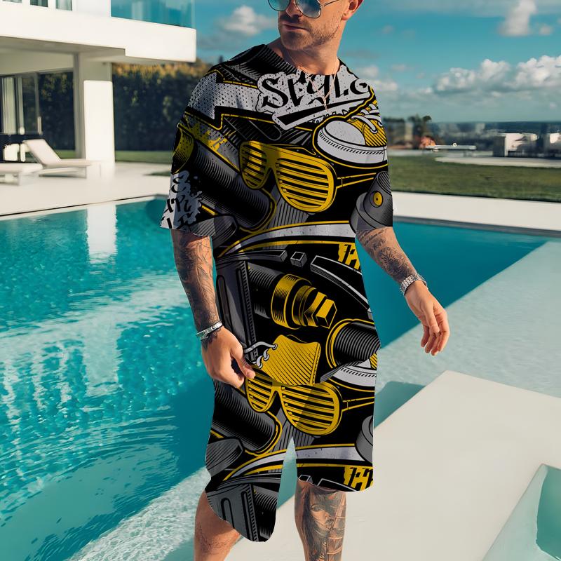 2026 Summer Men's T-shirt Male Casual Suit Abstract Style 3D Printing