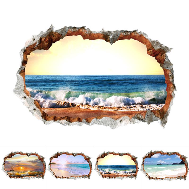 3D океан стены наклейки ванная комната пол искусство наклейка для украшения домашней комнаты