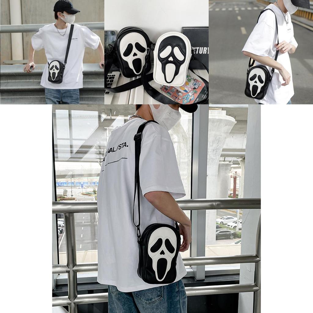 Quirky Ghost Skull Crossbody Bag Hip Korean Style Small Shoulder Bag With Pu Material