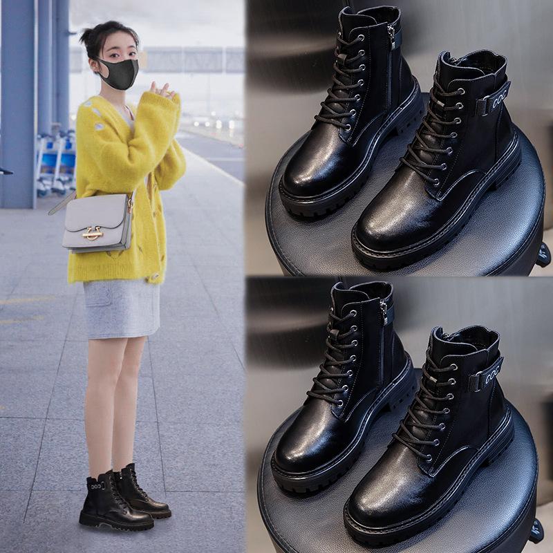 Leather Martin boots autumn and winter 2025 new medium tube round head thick heel short boots children British style retro women's shoes tide