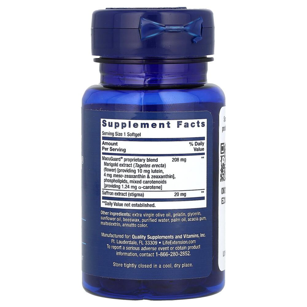 Life Extension MacuGuard Saffron Eye Support Softgels, 60 Count