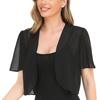 Women's Casual Solid Color Round Neck Chiffon Short Sleeve Cardigan Top Jacket