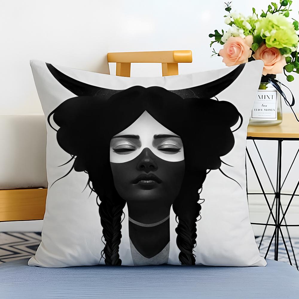 Stylish Chic New Black White Style Wonder Girl Cushion Cover Washable Linen Pillowcase Soft  for Sofa Bed Cozy Home Room Decor