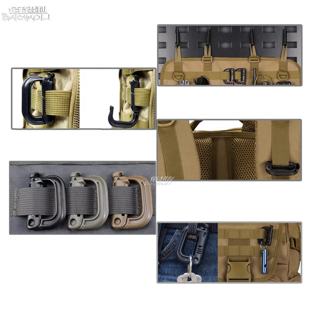 OEM/ODM 6#D Shaped Plastic 55mm Molle Snap Tactical Quick Link Spring Camping Hiking Bag Clip Full Black Key Chain Carabiner