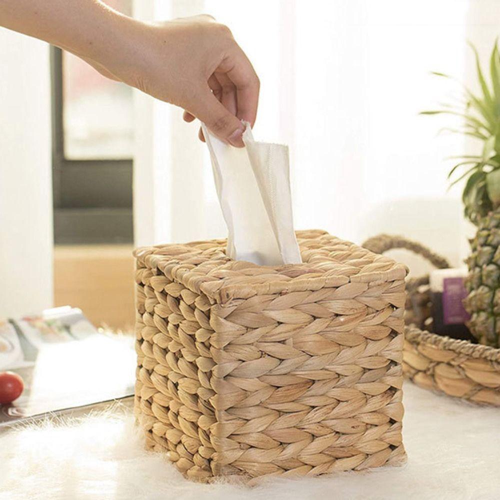 Bohemian Style Square Rattan Weaving Tissue Box with Cover Tissue Holder  Office