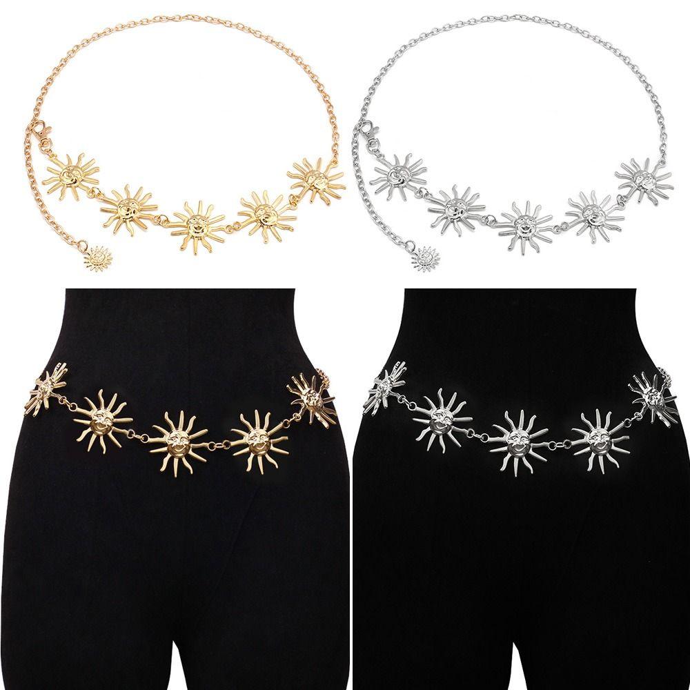 All-match Vintage Metal Punk Waist Chain Sun Waistband Womans Belt Dress Cummerbands