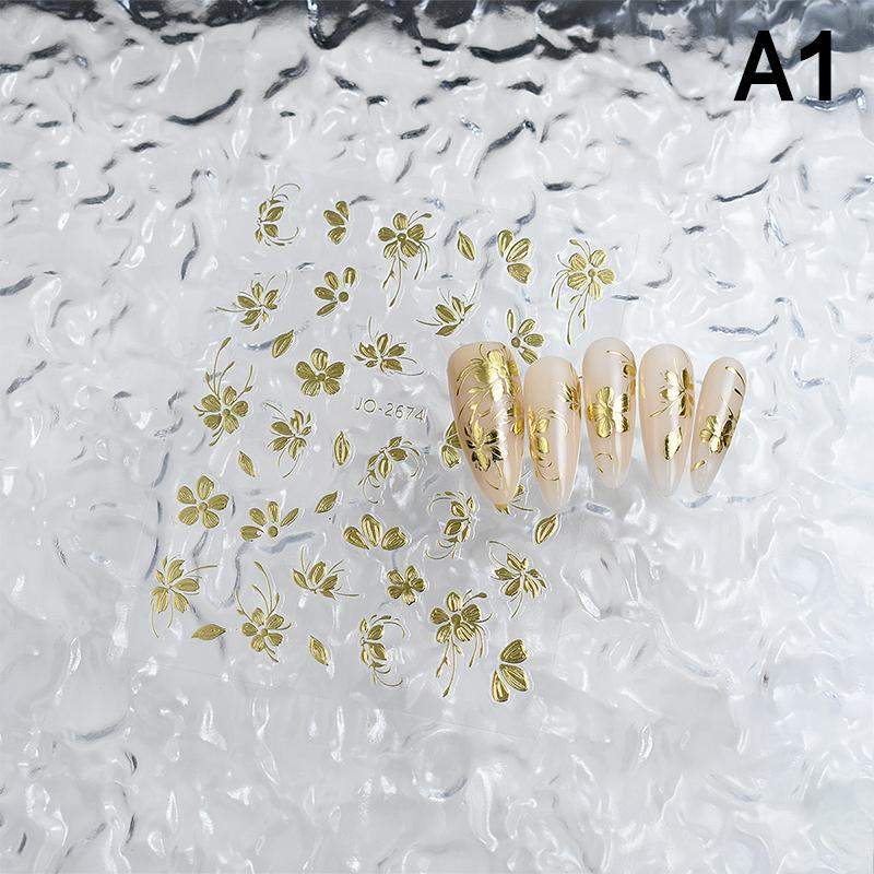 Золотые цветочные наклейки для ногтей, флеш-стикер для милого дизайна ногтей, стереоскопический нейл-арт, любители и мастера по маникюру своими руками
