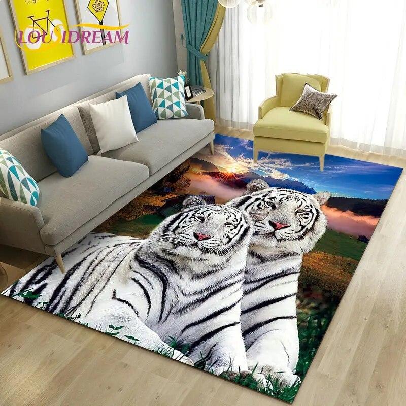 3D белый тигр, лев, леопард, волк, коврик, ковер для гостиной, спальни, диван, коврик для украшения, детские игры, нескользящий напольный коврик