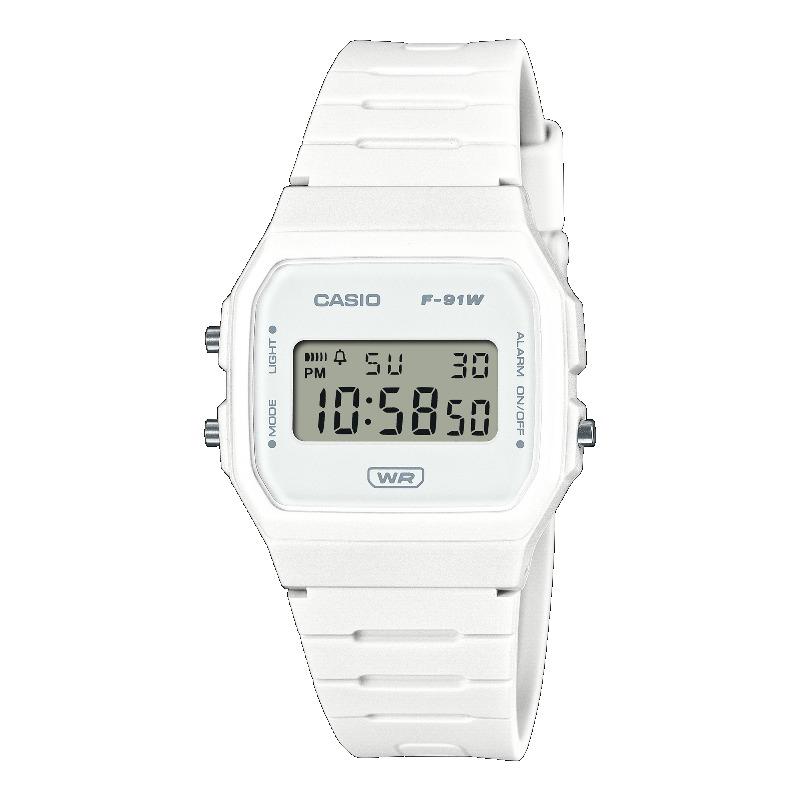 Casio Мужские цифровые кварцевые часы с будильником, водостойкие, из смолы F-91WB-7A