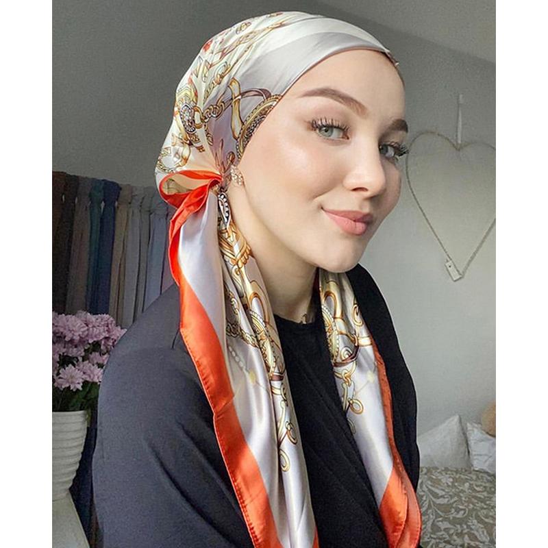 90*90cm Silk Square Scarf Women Luxury Brand Satin Hijab Scarves Female Shawl Print Headwraps Bandana Foulard Muffler Headband
