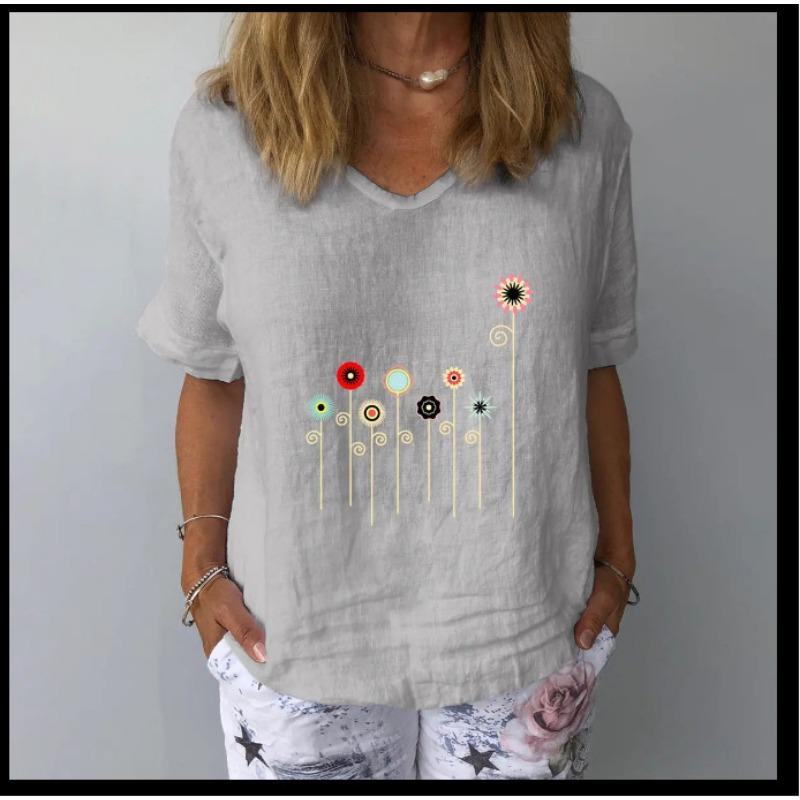 Весна и лето Новая женская футболка свободного покроя с 3D-цифровым принтом и покатым вырезом