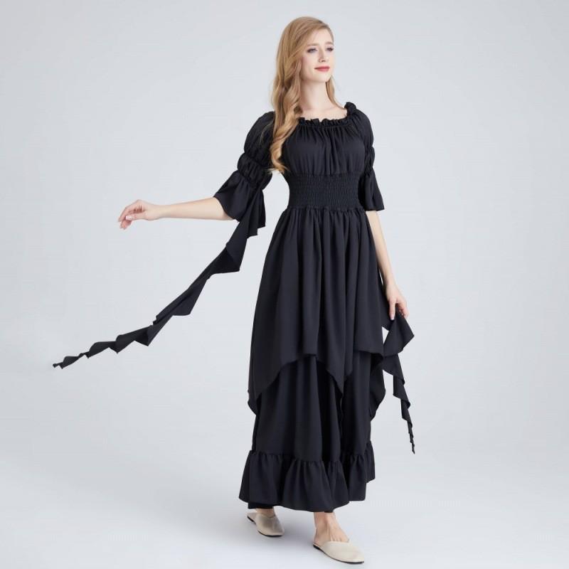 Потрясающее платье в стиле ренессанс-готика, женский сценический костюм, в черном, белом, бордовом и зеленом цветах