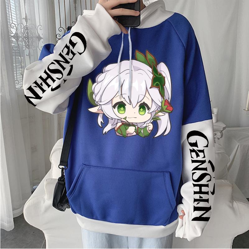 Genshin Impact Kawaii Nahida толстовки аниме Harajuku мультфильм негабаритные подростковые женские и мужские зимние толстовки с длинными рукавами унисекс