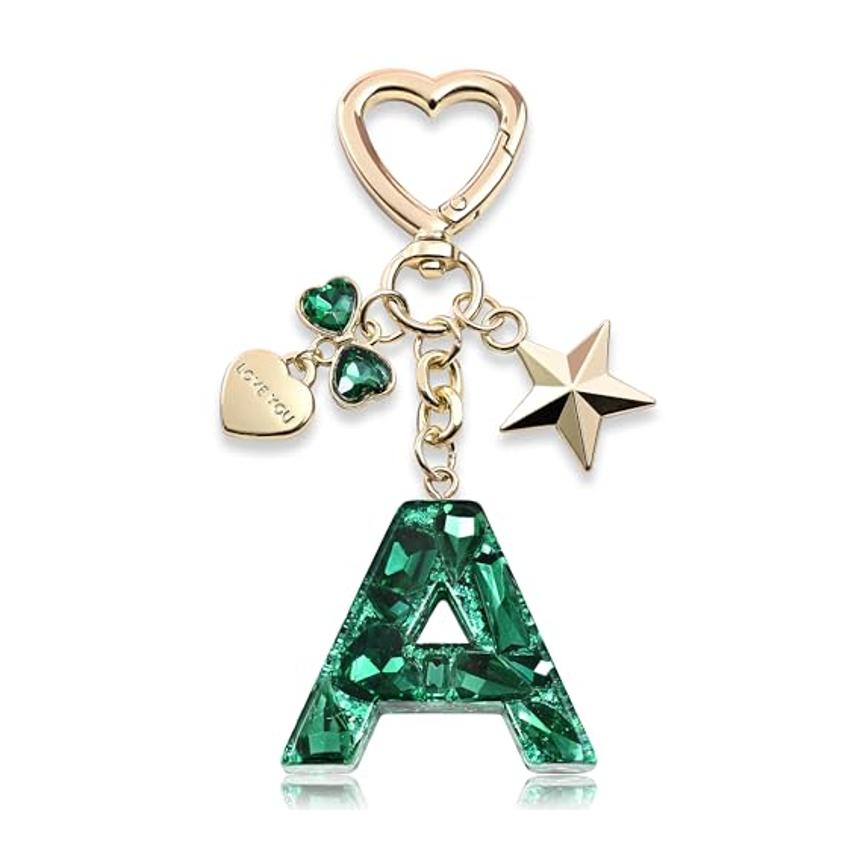 Bling Keychain with Initial Letter Butterfly Star Pink Purple - Cute Gift for Women And Girls Bag Cup Charms Fashion Accessory