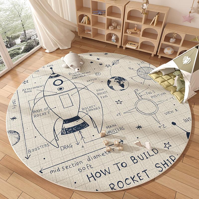 Cartoon Style Rugs for Bedroom Fluffy Soft Children's Mat Washable Study Rug Thickend Plush Living Room Decoration Round Carpet