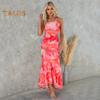 Женское вечернее платье с наклонным вырезом на одно плечо, обтягивающее плиссированное лоскутное платье без рукавов с цветочным принтом и рюшами на подол, пляжное платье макси для выпускного вечера