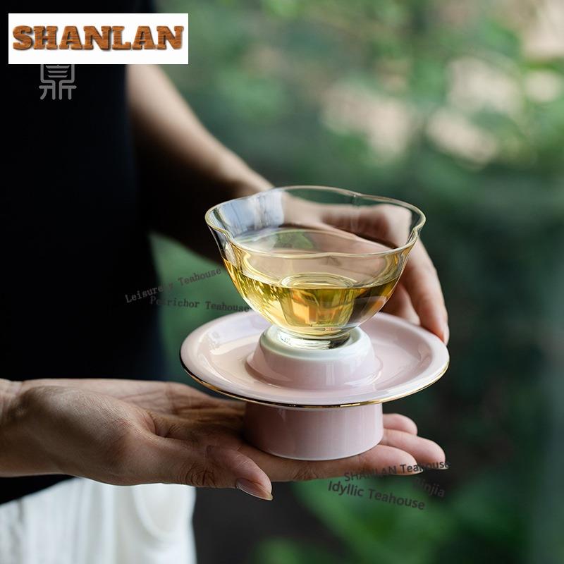 120ml Flower-shaped Glass Cup Teacup Aesthetic Tea Bowl Jug Tea-tasting Fragrance Cup Chazhan Master Cups Household Cafes Gift