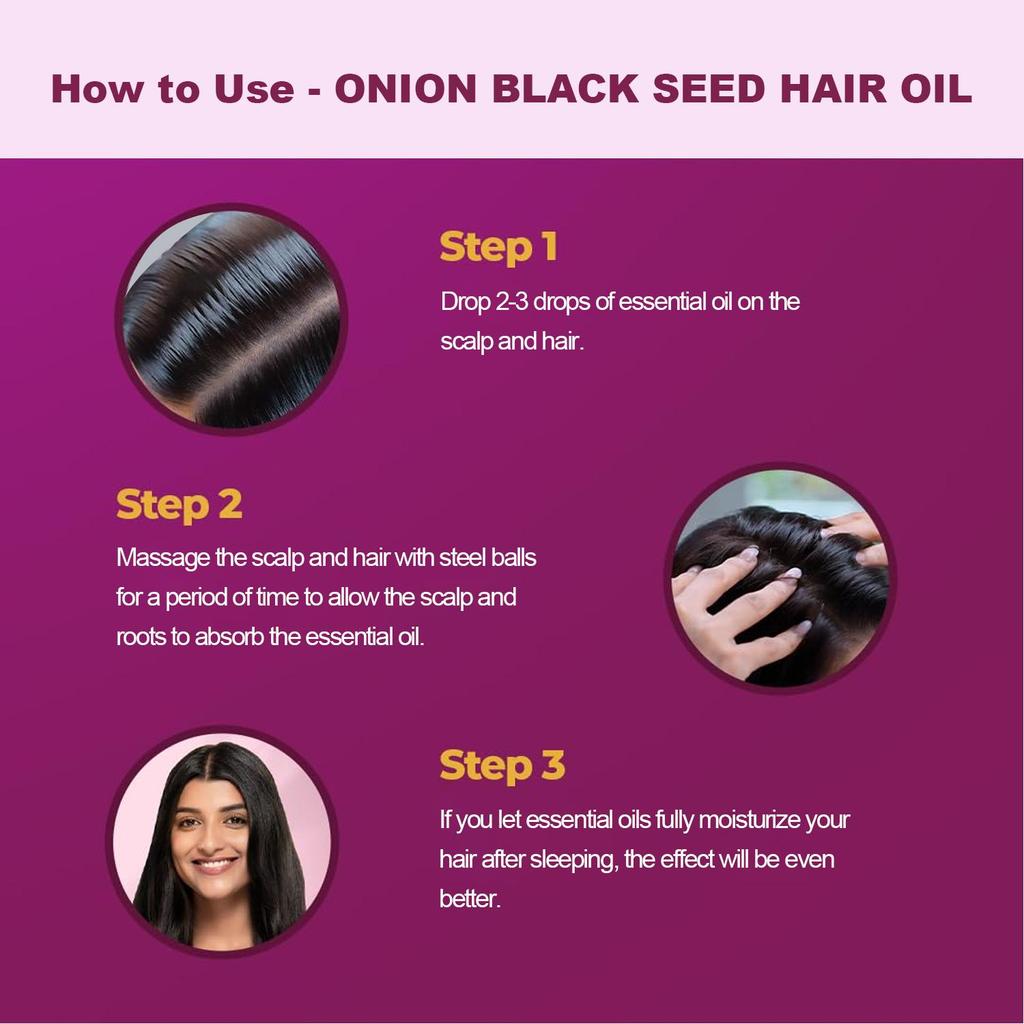 Onion Black Seed Hair Oil-Prevending Hair Breakage-Strength Hair-Essentail Oils Boosts Shine-Suitable For All Hair Types, 15ml