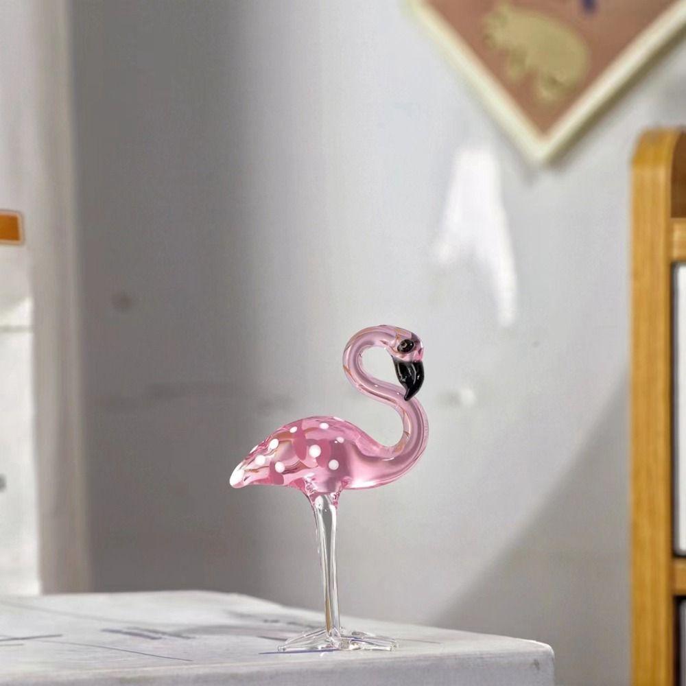 Handmade Art Simulated Pink Flamingo Cute Animal Sculpture Creative Glass Flamingo Figurines Home