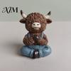 Unique Gardening Gifts Yoga Highland Cow Resin Figurine, Farmhouse Style Overalls Statues, Waterproof Figurines Garden Ornament for Indoor Desktop