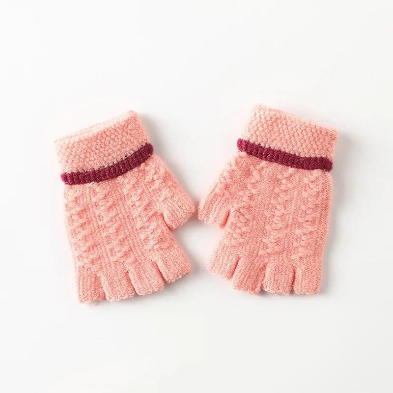 Теплые перчатки с полупальцами для детей, жаккардовые вязаные перчатки для письма, зимние студенческие теплые перчатки для мальчиков и девочек