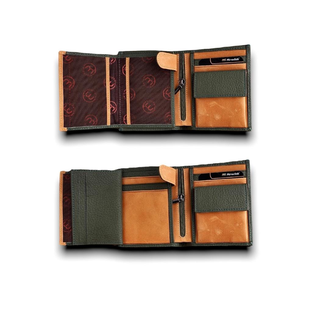 Роскошный мужской кошелек цвета хаки Camel с монетными глазами