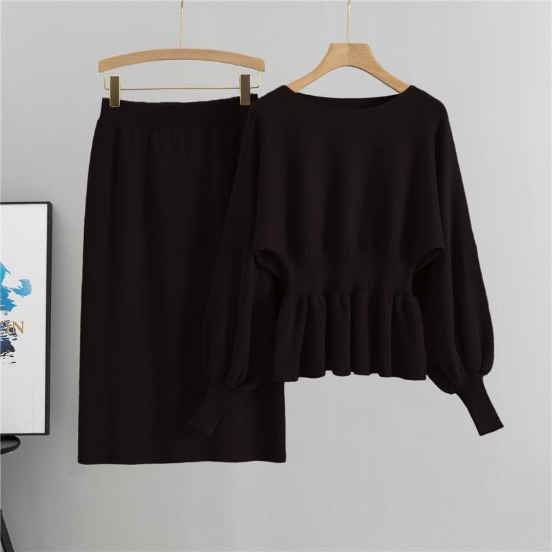 Европейский комплект миди-юбки бодикон с рукавами-фонариками - Стиль французской светской львицы