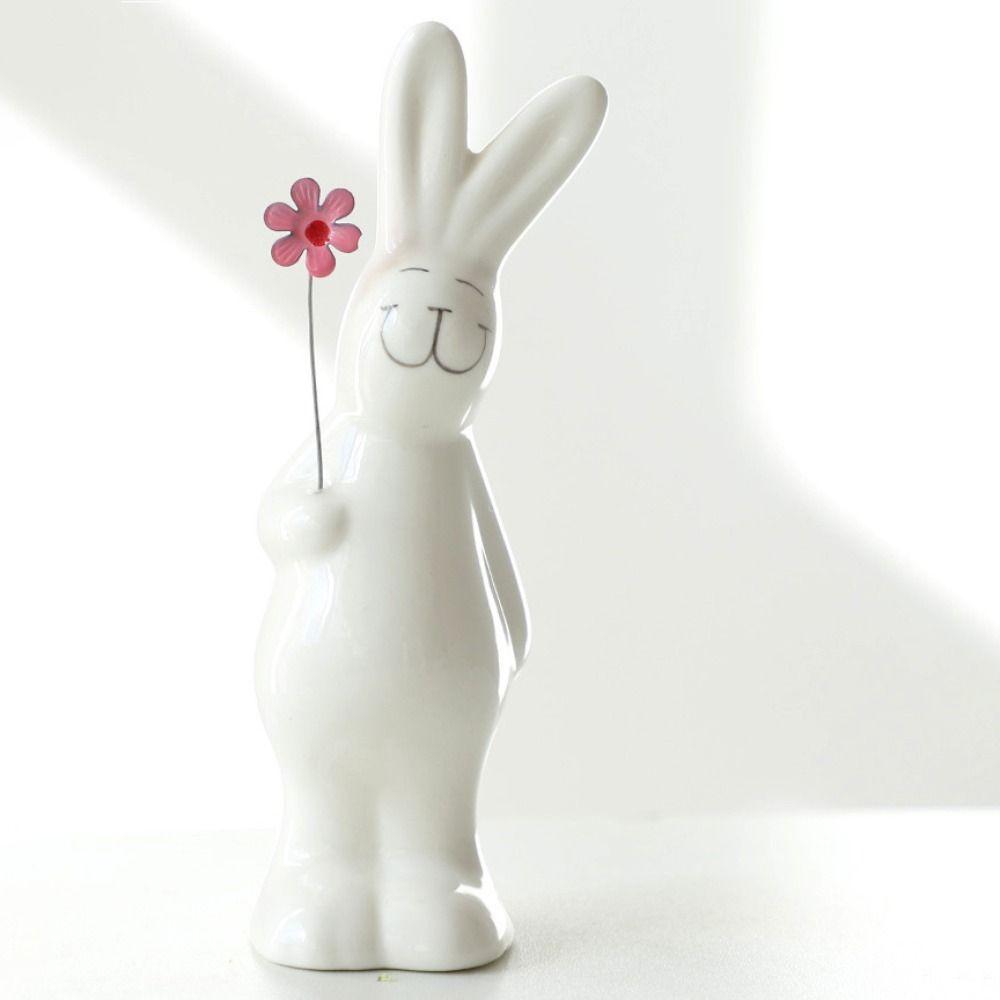 3pcs Ceramic Couple Rabbit Figurine Handicraft Bunny Statue White Rabbit Ornament Bedroom