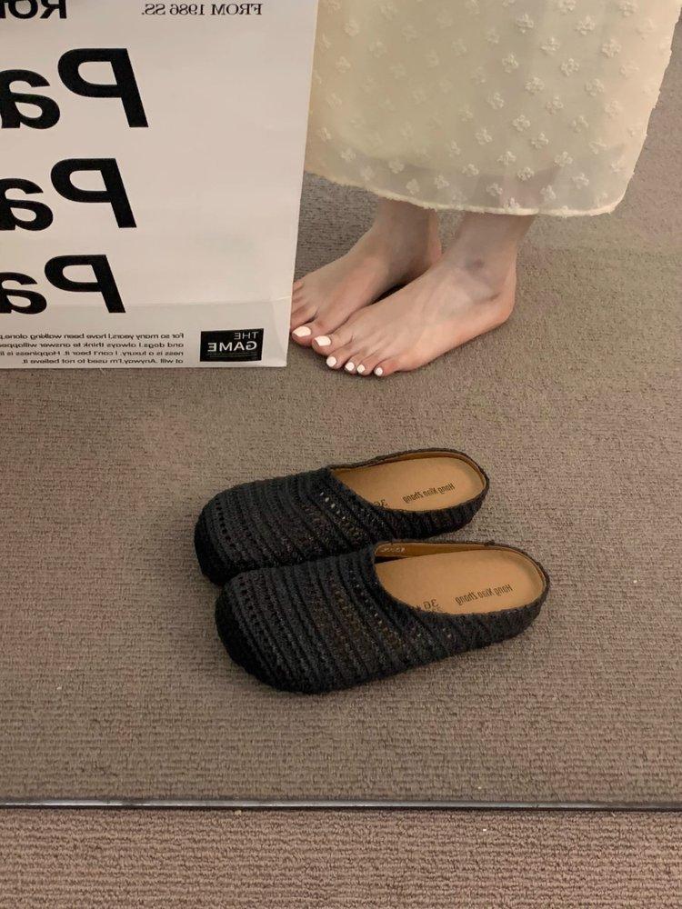 Французская нишевая плетеная вручную ажурная дышащая сумка, домашние тапочки-полушлепанцы, женская летняя обувь, римский стиль, толстая подошва, обувь Boken