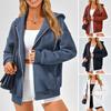 Fall Winter Women Hoodie Coat Drawstring Hooded Zip-up Long Sleeves Solid Color Pockets